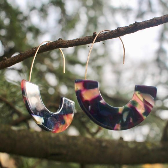 Baublebar Navy Gold Resin Drop Oval Hoop Earrings - Picture 9 of 11